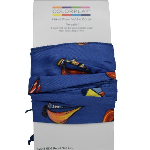 ColorPlay Womens Scarf Blue Sailboats Print Versatie Diamond 14 in x 45 in - Picture 3 of 6
